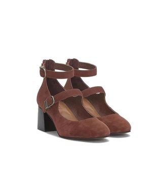 Lucky Brand Cemli Pump Suede Ankle Strap Block Heel Htat1191 - Brown