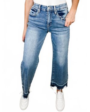 Saige Denim Kinley Tummy Control Distressed Wide Leg Cropped Jeans - Blue
