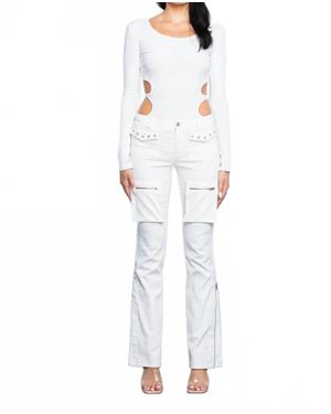 No Vacancy Cut Out Back Side Long Sleeves Bodysuit - White
