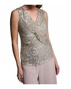 Joseph Ribkoff Wrap Front Sequin Top - Gray