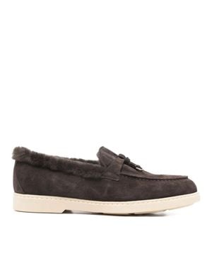 Doucal's Adler Plush Fur Lining Suede Loafers - Brown