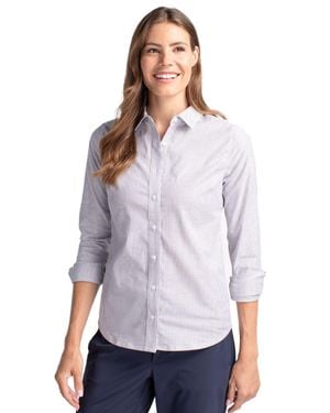 Cutter & Buck Stretch Oxford Stripe Long Sleeve Dress Shirt - Purple