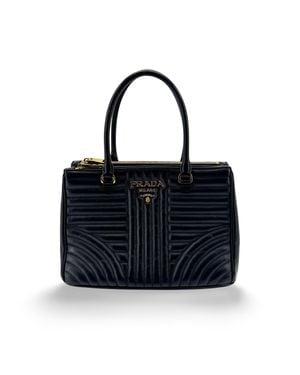 Prada Diagram Medium Leather Tote Bag Hardware - Black