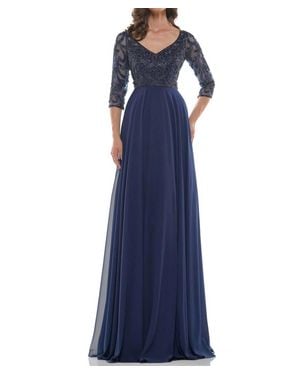 Marsoni by Colors Beaded Applique Chiffon Dress - Blue