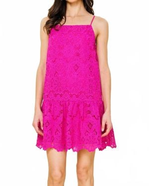 Skies Are Blue Lace Mini Dress With Scalloped Hem - Pink