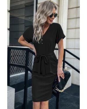 TRUEDAMES Solid Button Detail Cuffed Pocket Short Dress - Gray