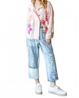 Oli & Hali Washed Flower Button Front Shirt Top - Blue
