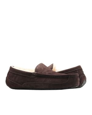 UGG Ascot 1101110-Esp Slippers Espresso Suede Sheepskin Slip On Moccasin - Black
