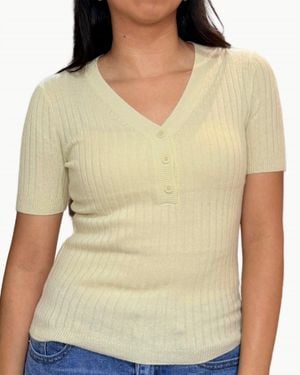 SABLYN Kennedy V-Neck Henley Short Sleeve Top - Yellow