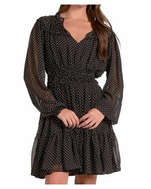 Elan Long Sleeve Gathered Neck Mini Dress - Black