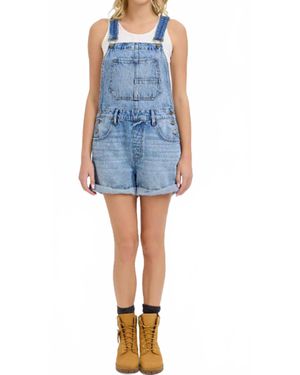 cello High-Rise Denim Shortall With Rolled Cuff Romper - Blue