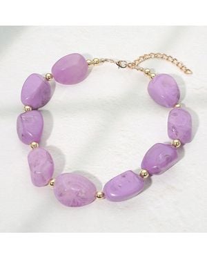Fashnzfab Chunky Resin Pebble Beaded Necklace - Purple