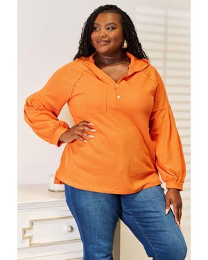 TRUEDAMES Basic Bae Side Slit Buttoned Waffle Knit Hoodie - Orange