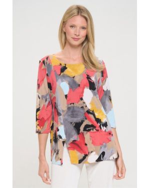 TRUEDAMES Hit Round Neck 3/4 Sleeve Slit Top - White