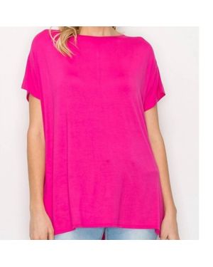 Again Boat Neck Short Sleeve Tee Top - Pink