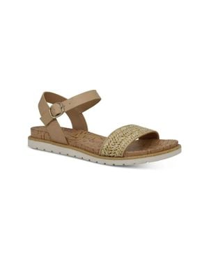 Sun & Stone Mattie Flats Sandals 5 Raffia Adjustable Strap Gbnc434 - Metallic