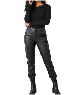 Kancan Faux Leather Cargo Jogger Pants - Black