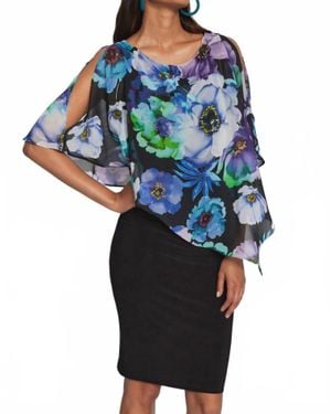Joseph Ribkoff Floral Asymmetrical Sheath Dress - Blue