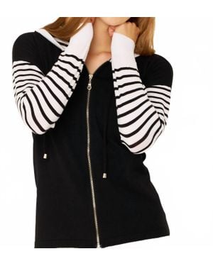 French Kyss Stripe Sleeve Zip Up Hoodie - Black