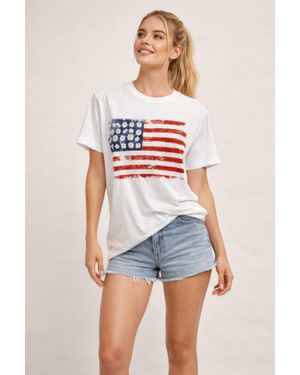 TRUEDAMES Vintage Americana Distressed Flag Graphic Tee - Blue