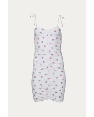 Endless Blu. Floral Ruched Stretch-Jersey Mini Dress - White