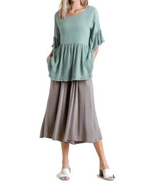 Umgee Bell Sleeve Peplum Top - Green
