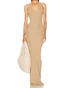 ÉTERNE Halter Neck Maxi Dress - Natural