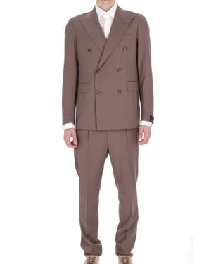 Tagliatore Vesuvio Super 100S Wool Double-Breasted Suit - Brown