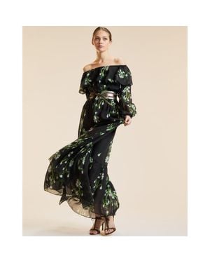 Cynthia Rowley Off Shoulder Silk Maxi Dress - Black