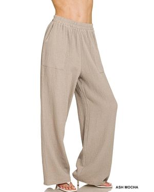 TRUEDAMES Double Gauze Elastic Band Pants - Natural