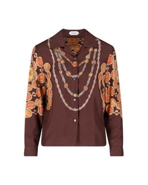 Versace Ornate Print Silk Shirt - Brown