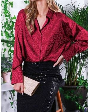 Vine & Love Collared Animal Jacquard Shirt Blouse
