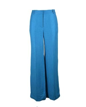 Kaos Wide-Leg Viscose Linen Pants With High Waist And Textured Finish - Blue