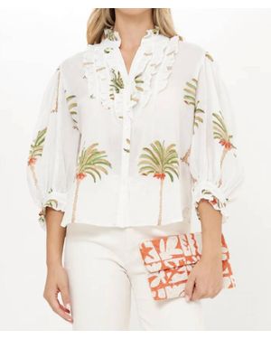 Oliphant Ruffle Front Button Blouse - White