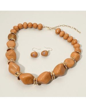 Fashnzfab Chunky Sculptural Resin Pebble Beaded Statement Necklace - Metallic