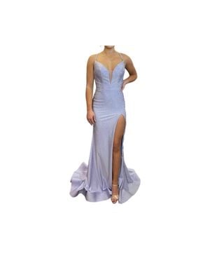 Ellie Wilde Long V-Neck Prom Dress - Blue