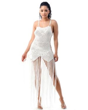 TRUEDAMES Crochet Dress Bottom Fringe - White