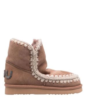 Mou Deep Eskimo 18 Lambskin Rhinestone Slip-On Shoes - Brown
