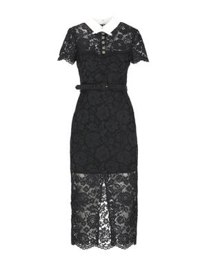 Self-Portrait Intricate Floral Lace Midi Dress With Bow Collar And Jewel Buttons - Black