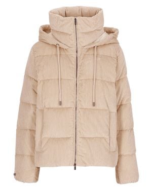 Peserico Hooded Quilted Cotton-Blend Down Jacket - Natural