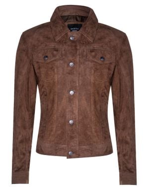 Infinity Leather Goat Suede Leather Jeans Jacket-Adelaide - Brown