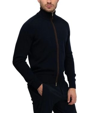 Gran Sasso Tailored Wool Zip-Up Jacket With Ribbed Details - Blue