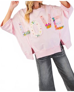 Easel Love Patch Pullover Top - Pink