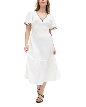 Raffya Delilah V-Neck Front Tie Midi Dress - White