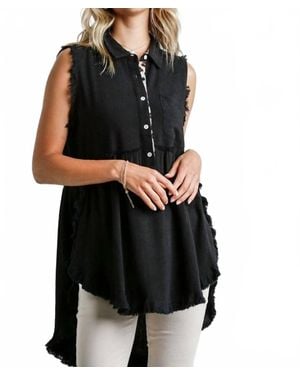 Umgee Frayed Sleeveless Tunic - Black
