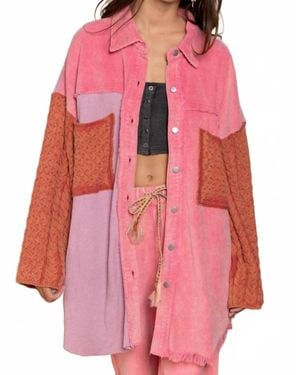 Pol Mixed Media Sweater Sleeve Shacket - Pink