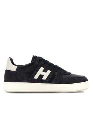 Hogan Low-Top Suede Texture Contrast Sneakers - Blue