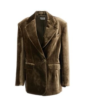 P.A.R.O.S.H. Fluid Velvet-Effect Jacket With Peak Lapels And Tailored Silhouette - Green