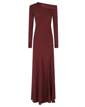Alberta Ferretti Bordeaux Asymmetric Slit Viscose Satin Maxi Dress - Purple