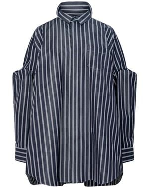 Sacai Oversized Poplin Shirt With Unique Elbow Cut-Outs - Blue